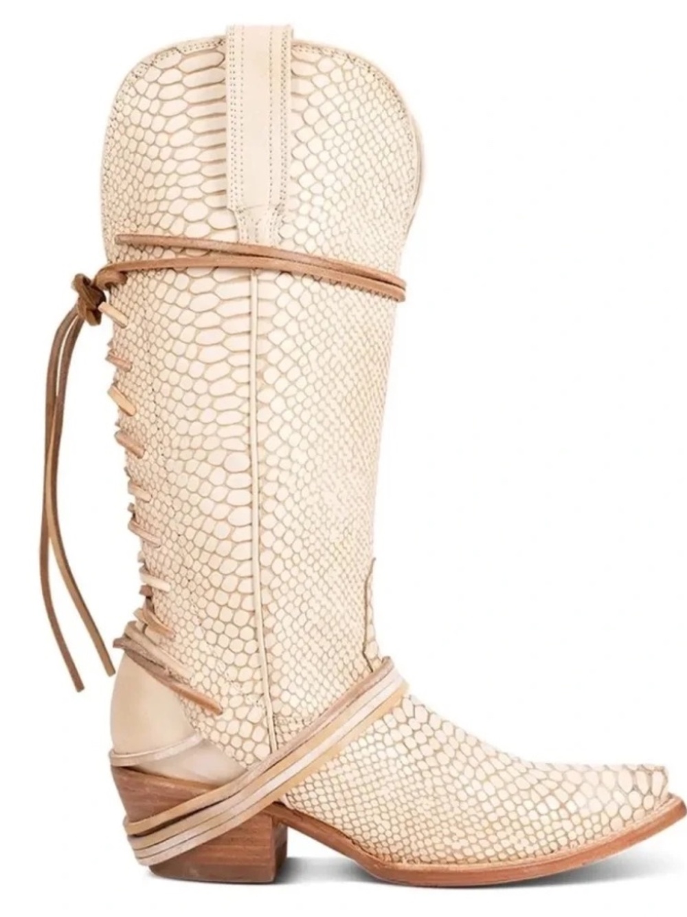 NWOB• FREEBIRD BY STEVEN • Wardon Ice Snake Embossed Lace-Up Western Boot Size 9